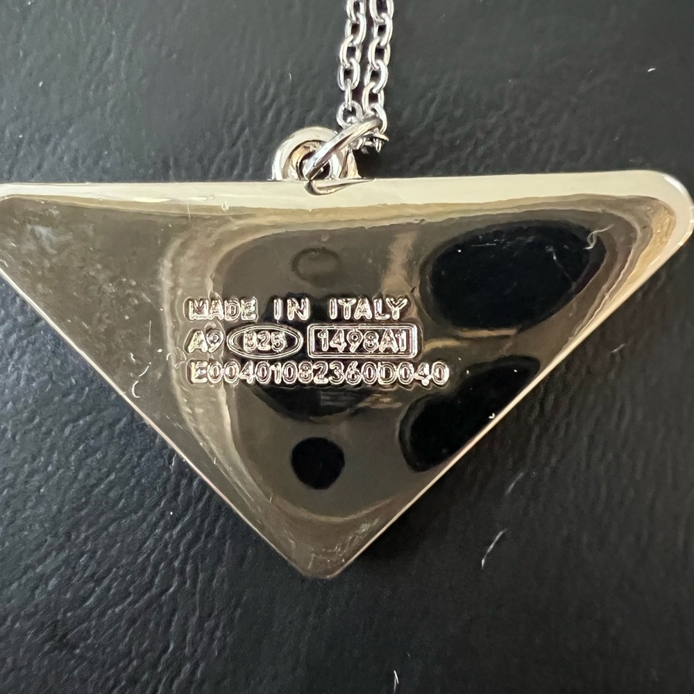 PRADA SILVER & MINT TRIANGLE PENDANT with ADDED UNBRANDED 18”CHAIN - Picture 2 of 7